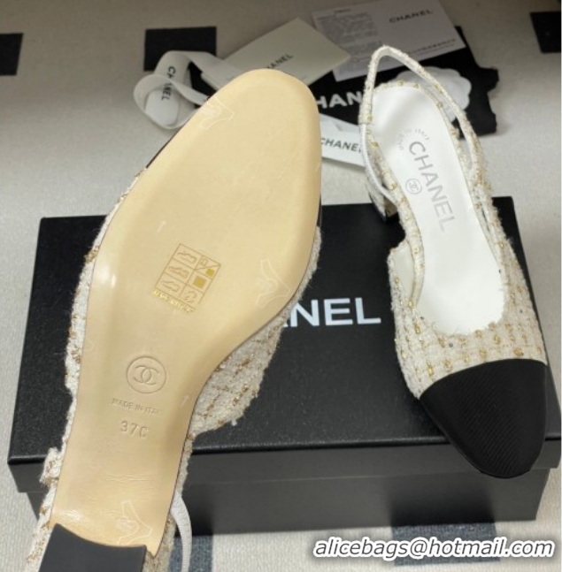 Low Cost Chanel Tweed &Grosgrain Slingbacks Pump 6.5cm G31318 White/Black/Gold 2026