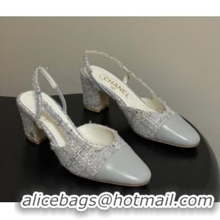 Good Looking Chanel Tweed &Grosgrain Slingbacks Pump 6.5cm G31318 Grey 2026