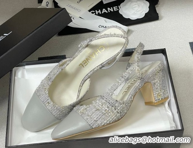 Good Looking Chanel Tweed &Grosgrain Slingbacks Pump 6.5cm G31318 Grey 2026