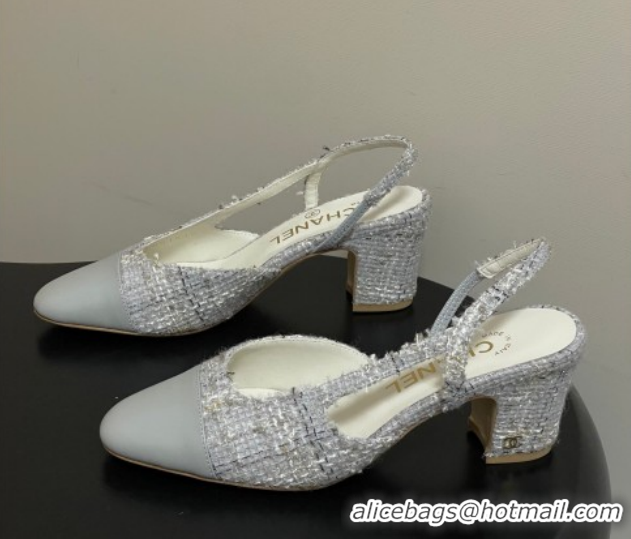 Good Looking Chanel Tweed &Grosgrain Slingbacks Pump 6.5cm G31318 Grey 2026