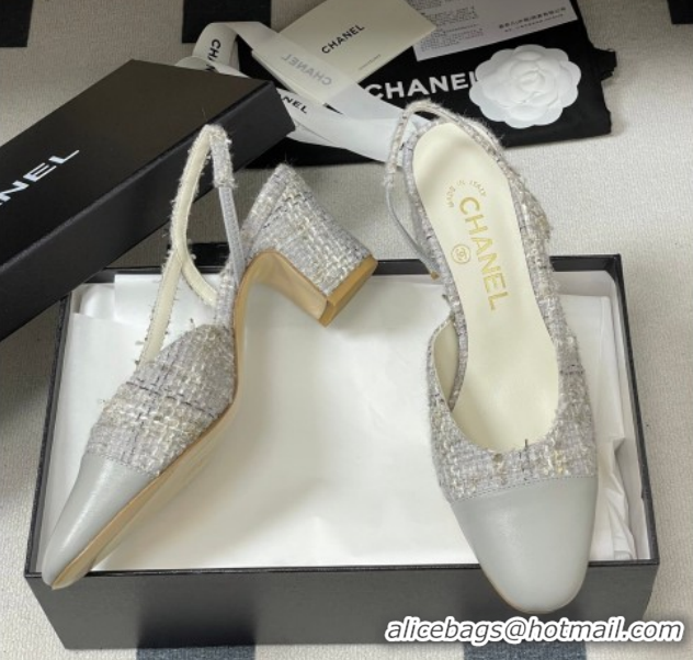 Good Looking Chanel Tweed &Grosgrain Slingbacks Pump 6.5cm G31318 Grey 2026