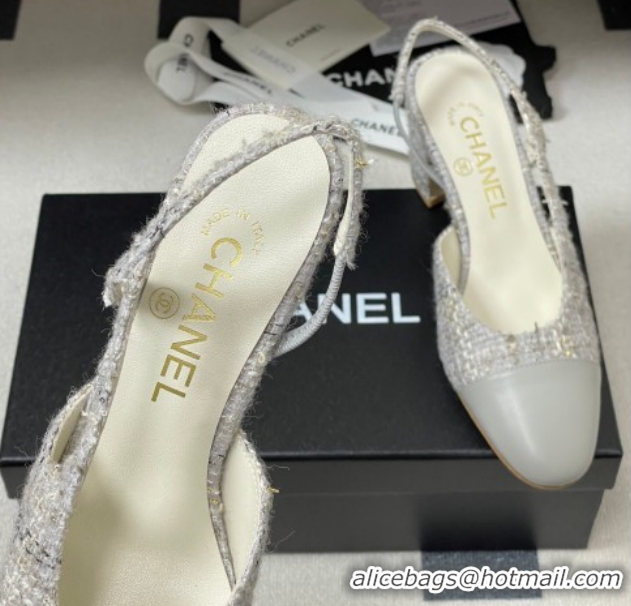 Good Looking Chanel Tweed &Grosgrain Slingbacks Pump 6.5cm G31318 Grey 2026