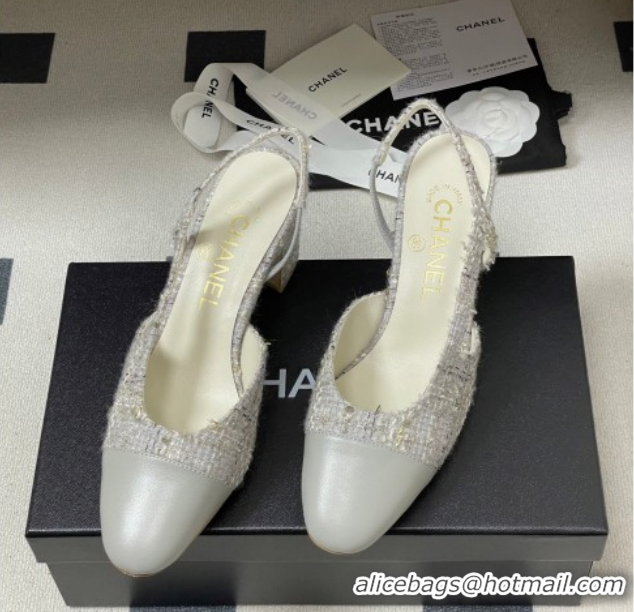 Good Looking Chanel Tweed &Grosgrain Slingbacks Pump 6.5cm G31318 Grey 2026