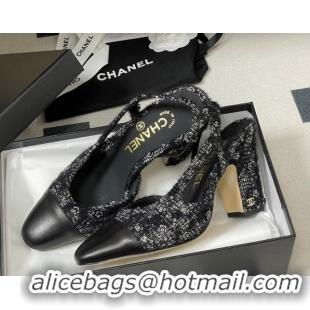Perfect Chanel Camellia Tweed & Lambskin Leather Slingbacks Pump 9cm G45509 Black 2026