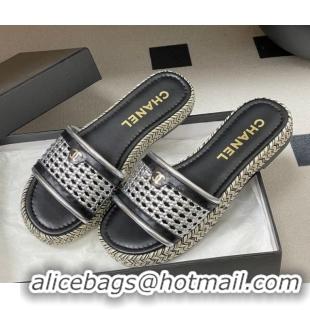 Sumptuous Chanel Braided Calfskin Leather Flat Slides Sandal CH030901 Silver 2026
