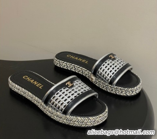 Sumptuous Chanel Braided Calfskin Leather Flat Slides Sandal CH030901 Silver 2026