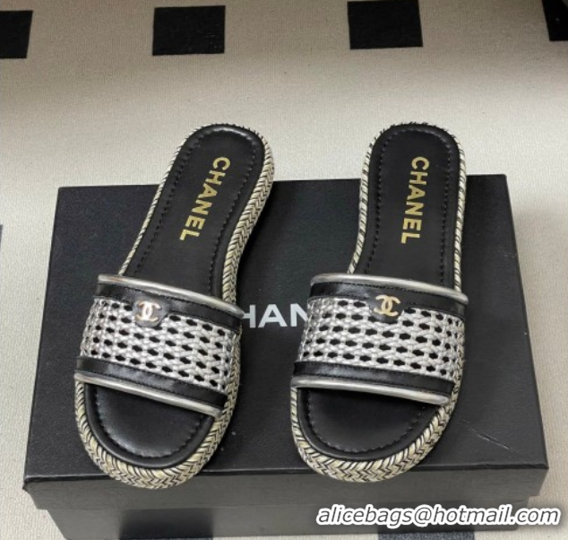 Sumptuous Chanel Braided Calfskin Leather Flat Slides Sandal CH030901 Silver 2026