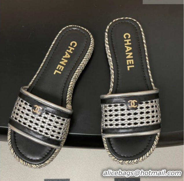 Sumptuous Chanel Braided Calfskin Leather Flat Slides Sandal CH030901 Silver 2026