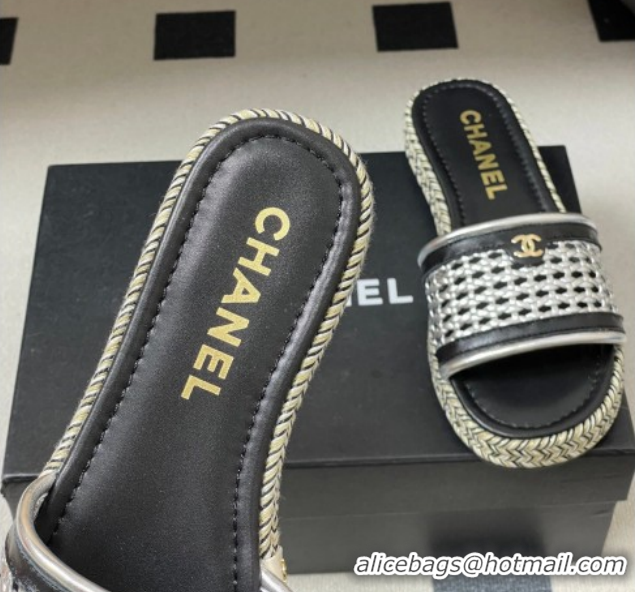 Sumptuous Chanel Braided Calfskin Leather Flat Slides Sandal CH030901 Silver 2026
