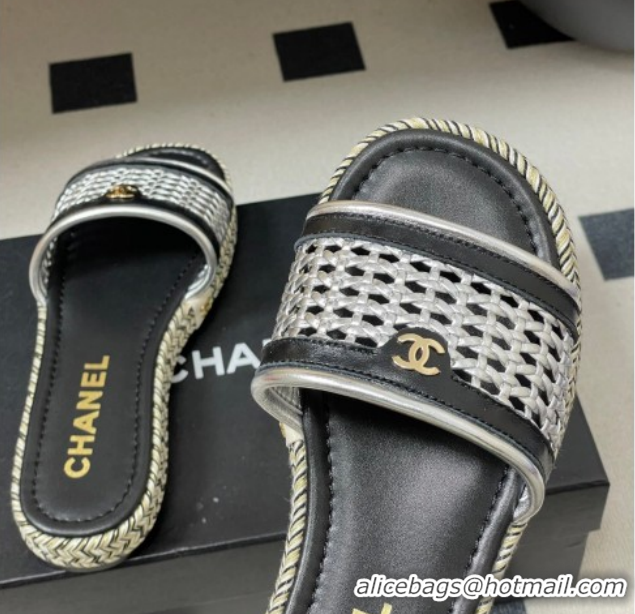 Sumptuous Chanel Braided Calfskin Leather Flat Slides Sandal CH030901 Silver 2026