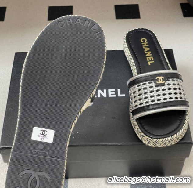 Sumptuous Chanel Braided Calfskin Leather Flat Slides Sandal CH030901 Silver 2026