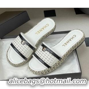 Charming Chanel Braided Calfskin Leather Flat Slides Sandal CH030901 2White 2026