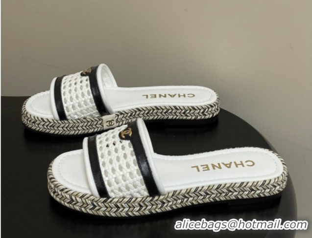 Charming Chanel Braided Calfskin Leather Flat Slides Sandal CH030901 2White 2026