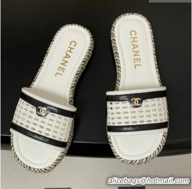 Charming Chanel Braided Calfskin Leather Flat Slides Sandal CH030901 2White 2026