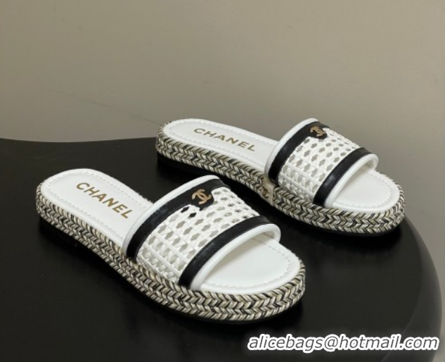 Charming Chanel Braided Calfskin Leather Flat Slides Sandal CH030901 2White 2026