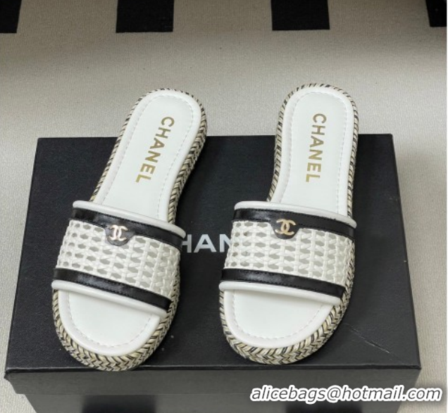 Charming Chanel Braided Calfskin Leather Flat Slides Sandal CH030901 2White 2026