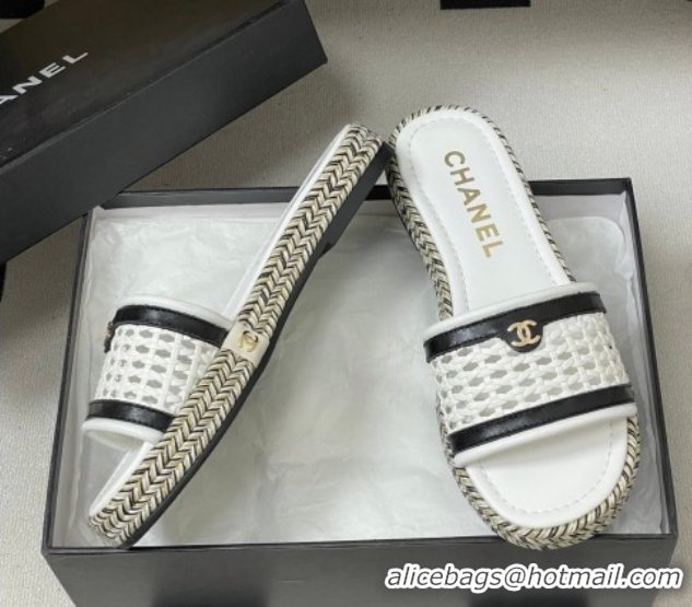 Charming Chanel Braided Calfskin Leather Flat Slides Sandal CH030901 2White 2026