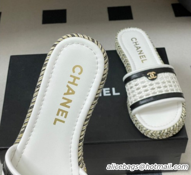 Charming Chanel Braided Calfskin Leather Flat Slides Sandal CH030901 2White 2026