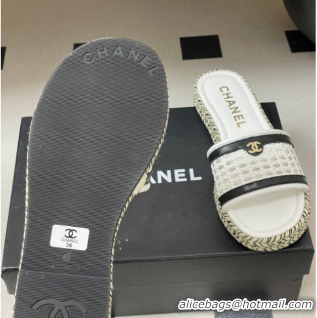 Charming Chanel Braided Calfskin Leather Flat Slides Sandal CH030901 2White 2026