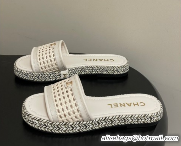Duplicate Chanel Braided Calfskin Leather Flat Slides Sandal CH030901 Light Beige 2026