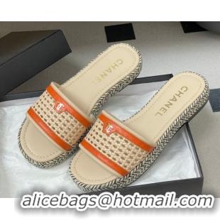 Most Popular Chanel Braided Calfskin Leather Flat Slides Sandal CH030901 Beige/Orange 2026