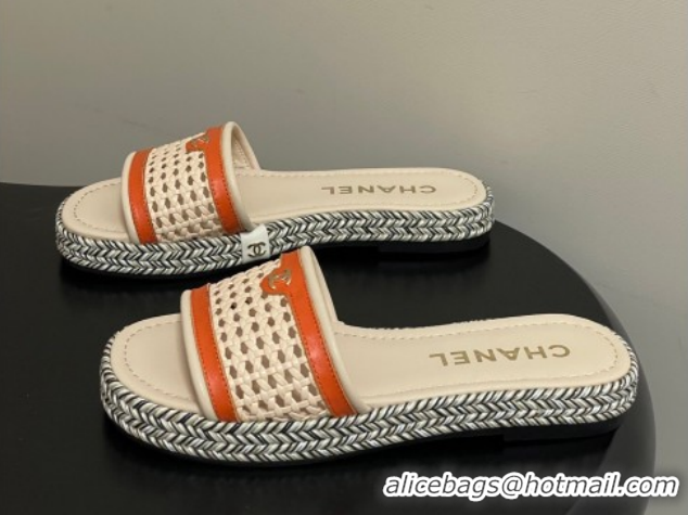 Most Popular Chanel Braided Calfskin Leather Flat Slides Sandal CH030901 Beige/Orange 2026