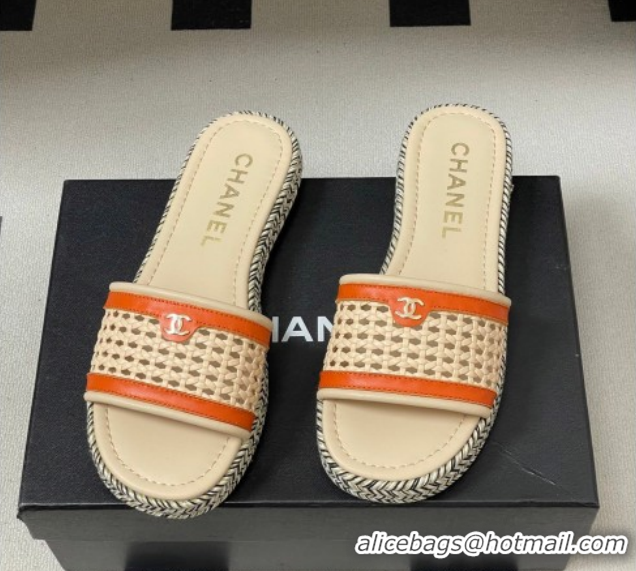 Most Popular Chanel Braided Calfskin Leather Flat Slides Sandal CH030901 Beige/Orange 2026