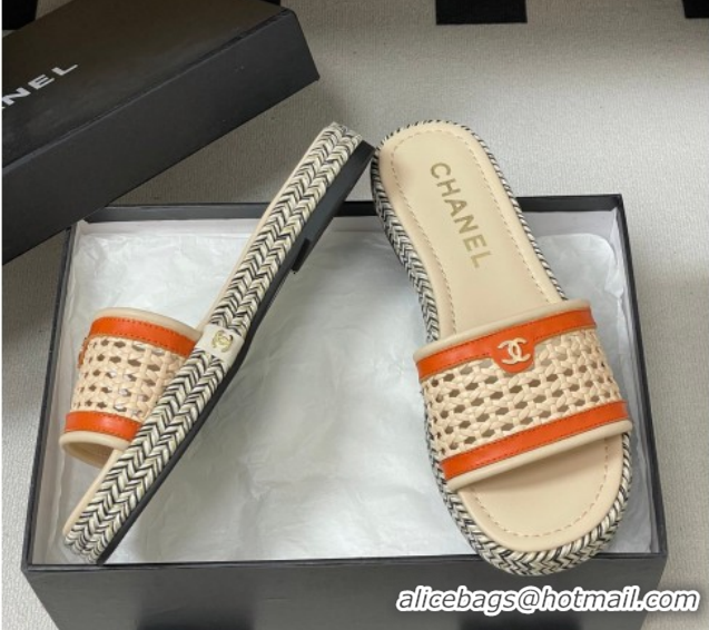 Most Popular Chanel Braided Calfskin Leather Flat Slides Sandal CH030901 Beige/Orange 2026