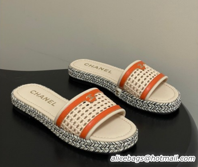 Most Popular Chanel Braided Calfskin Leather Flat Slides Sandal CH030901 Beige/Orange 2026