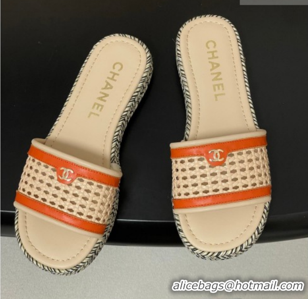 Most Popular Chanel Braided Calfskin Leather Flat Slides Sandal CH030901 Beige/Orange 2026