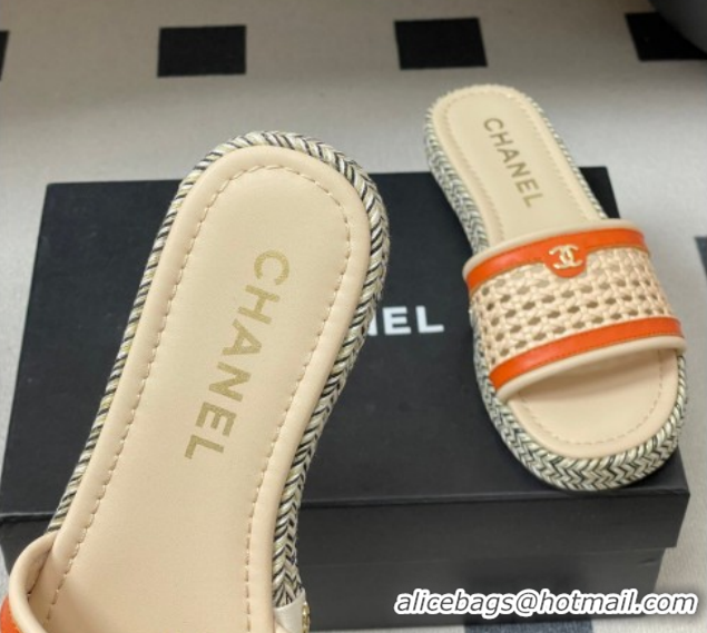 Most Popular Chanel Braided Calfskin Leather Flat Slides Sandal CH030901 Beige/Orange 2026