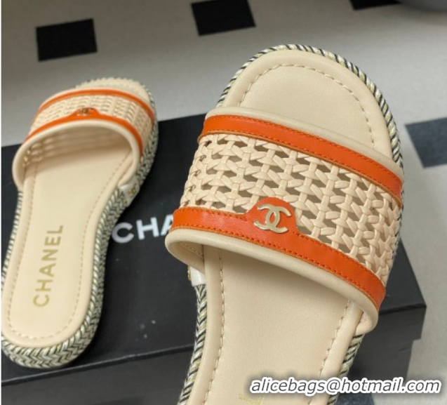 Most Popular Chanel Braided Calfskin Leather Flat Slides Sandal CH030901 Beige/Orange 2026