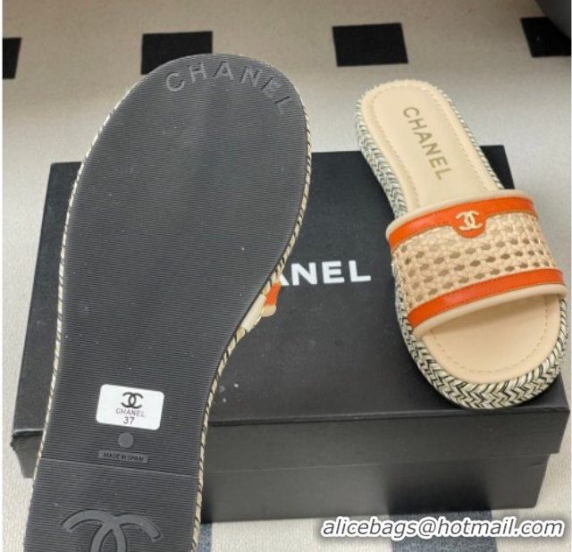 Most Popular Chanel Braided Calfskin Leather Flat Slides Sandal CH030901 Beige/Orange 2026