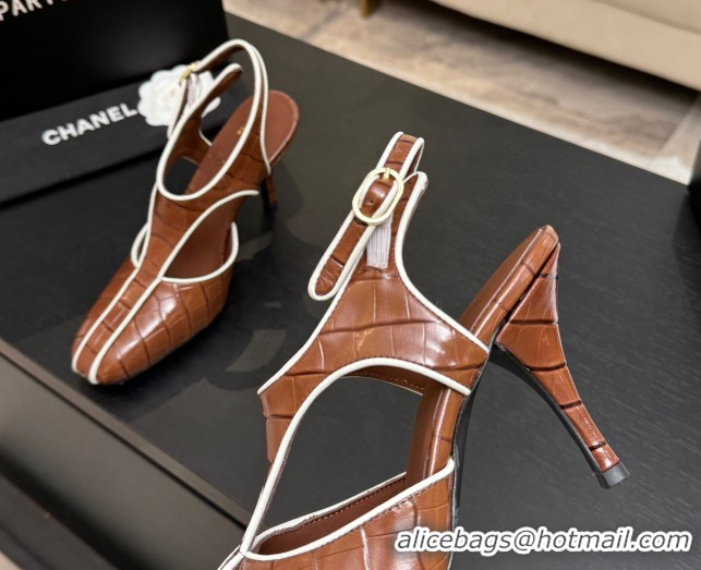 Low Price Chanel Crocodile Embossed Patent Calfskin Leather Slingbacks Pump G47184 Brown 2026