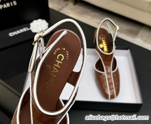 Low Price Chanel Crocodile Embossed Patent Calfskin Leather Slingbacks Pump G47184 Brown 2026