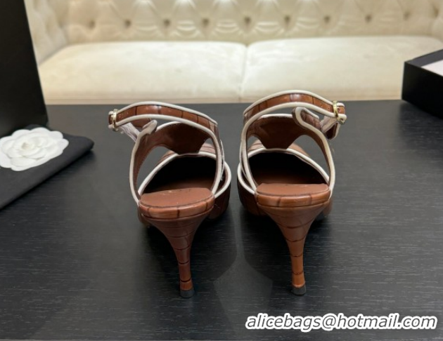 Low Price Chanel Crocodile Embossed Patent Calfskin Leather Slingbacks Pump G47184 Brown 2026