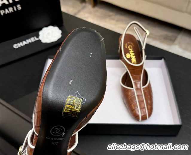 Low Price Chanel Crocodile Embossed Patent Calfskin Leather Slingbacks Pump G47184 Brown 2026