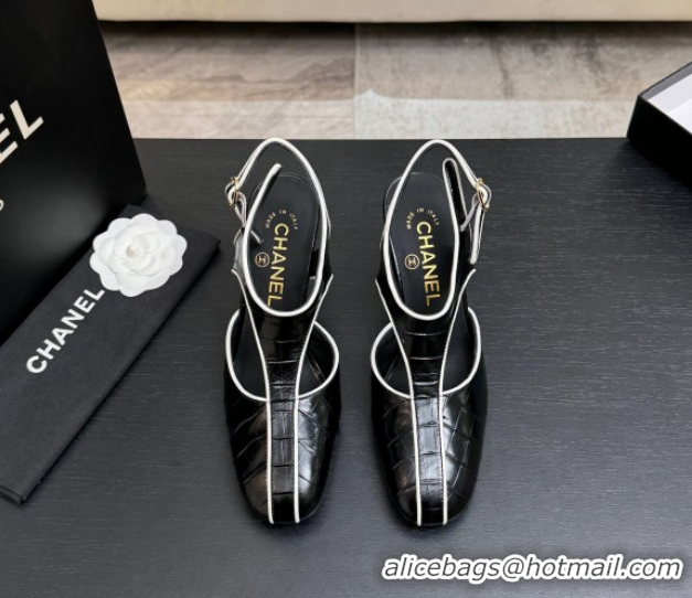 Trendy Design Chanel Crocodile Embossed Patent Calfskin Leather Slingbacks Pump G47184 Black 2026