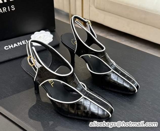 Trendy Design Chanel Crocodile Embossed Patent Calfskin Leather Slingbacks Pump G47184 Black 2026