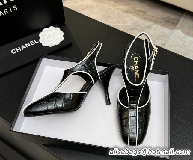Trendy Design Chanel Crocodile Embossed Patent Calfskin Leather Slingbacks Pump G47184 Black 2026