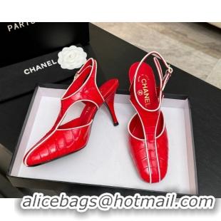 Classic Hot Chanel Crocodile Embossed Patent Calfskin Leather Slingbacks Pump G47184 Red 2026