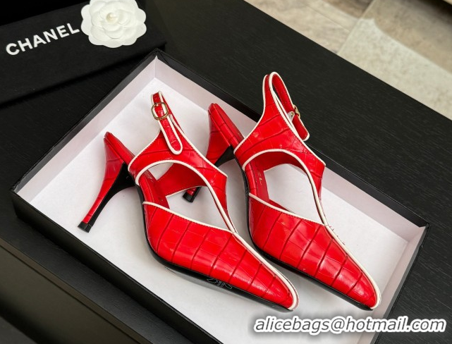 Classic Hot Chanel Crocodile Embossed Patent Calfskin Leather Slingbacks Pump G47184 Red 2026
