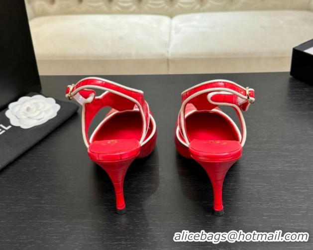 Classic Hot Chanel Crocodile Embossed Patent Calfskin Leather Slingbacks Pump G47184 Red 2026