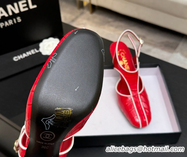 Classic Hot Chanel Crocodile Embossed Patent Calfskin Leather Slingbacks Pump G47184 Red 2026