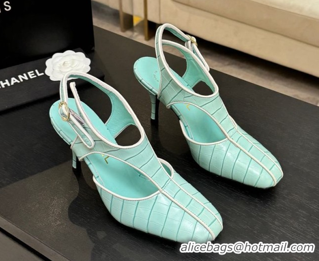 Luxury Chanel Crocodile Embossed Patent Calfskin Leather Slingbacks Pump G47184 Green 2026