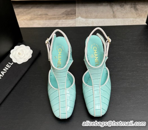 Luxury Chanel Crocodile Embossed Patent Calfskin Leather Slingbacks Pump G47184 Green 2026