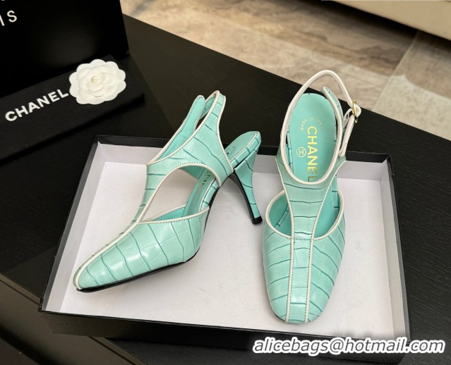 Luxury Chanel Crocodile Embossed Patent Calfskin Leather Slingbacks Pump G47184 Green 2026