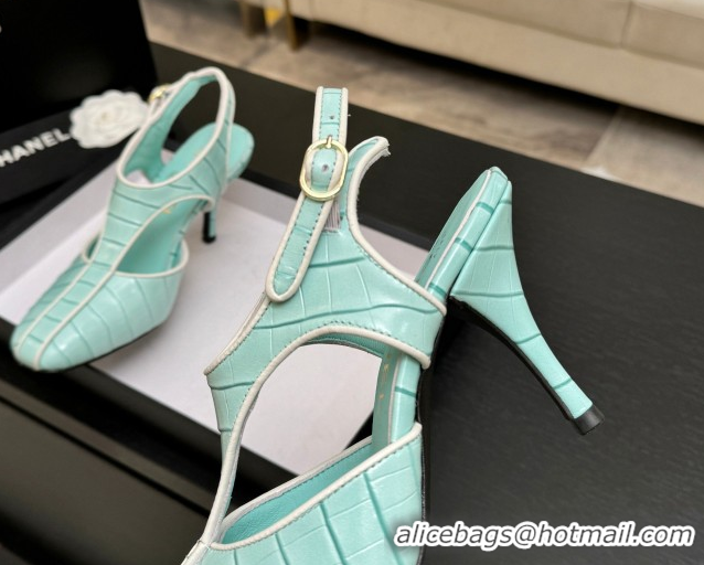 Luxury Chanel Crocodile Embossed Patent Calfskin Leather Slingbacks Pump G47184 Green 2026