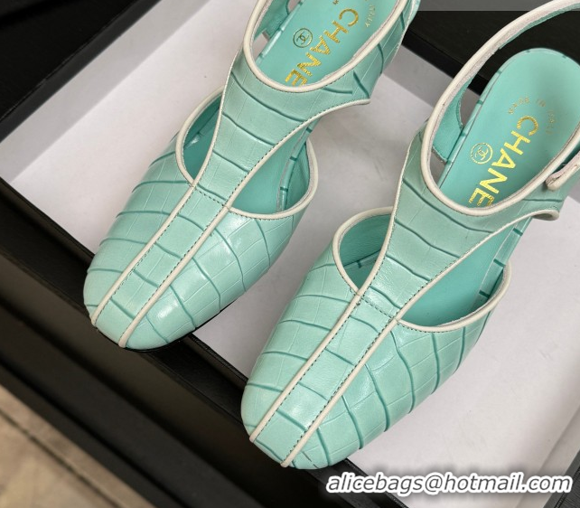 Luxury Chanel Crocodile Embossed Patent Calfskin Leather Slingbacks Pump G47184 Green 2026