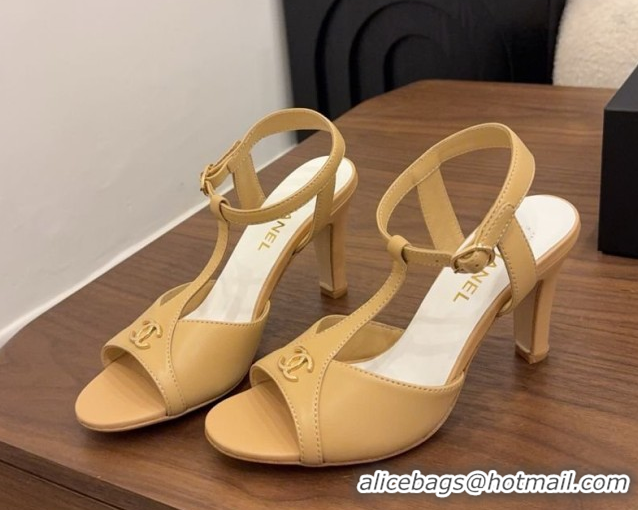 Good Quality Chanel Calfskin Leather Heel Sandals with T Strap G47030 Beige 2026